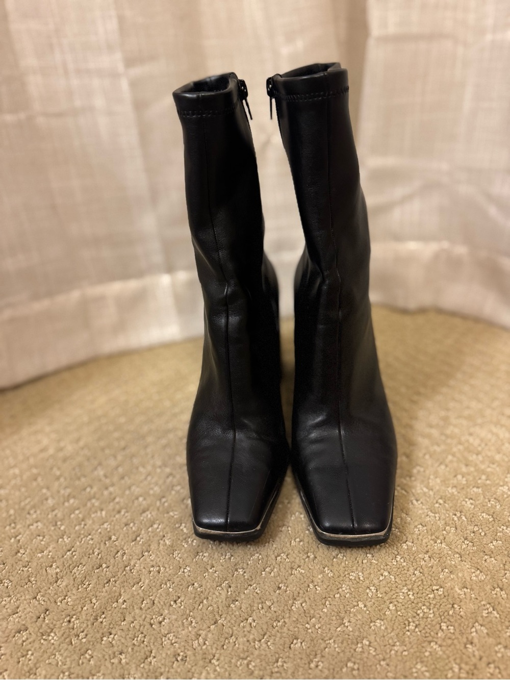Women's Black Square-Toe with silver detail Mid-Calf Boots